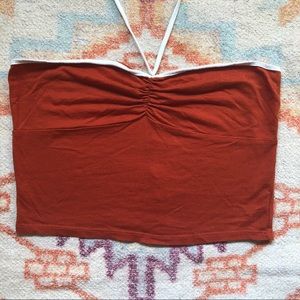 burnt orange halter tie crop top